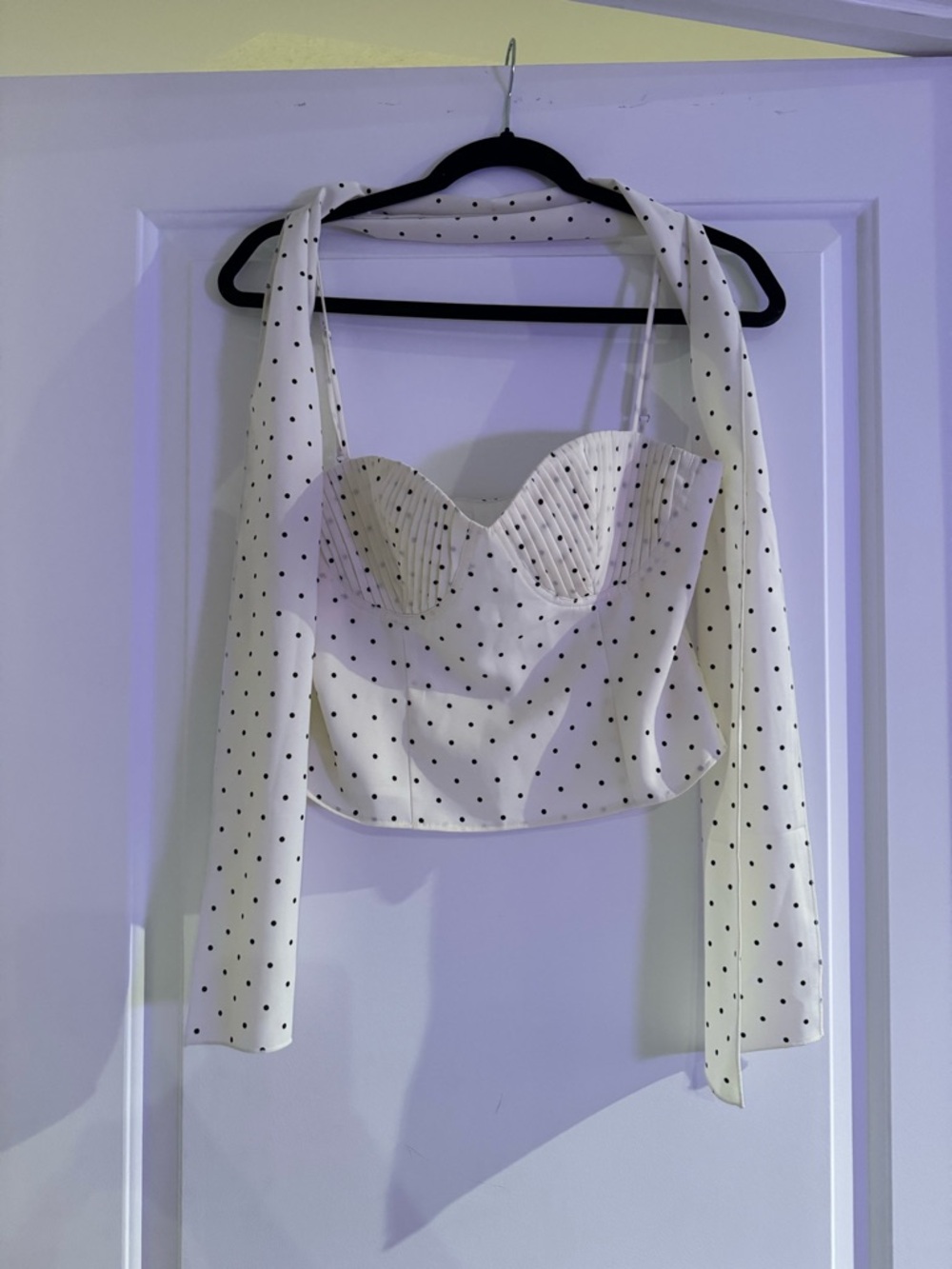 Le Studio Polka Dot Cream Bustier Crop Top with Scarf Straps